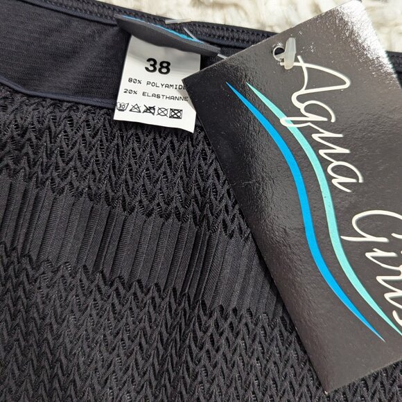 NWT S/M French Swim Wrap Skirt Halter Set Black Stretch Tie Back Lined - Picture 11 of 11